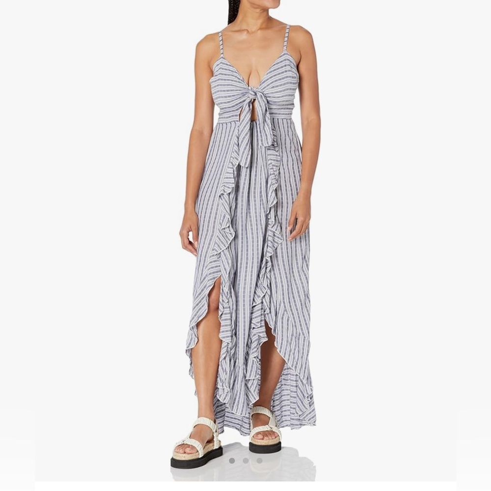 Angie Women's Tie Front Maxi Dress with Ruffles